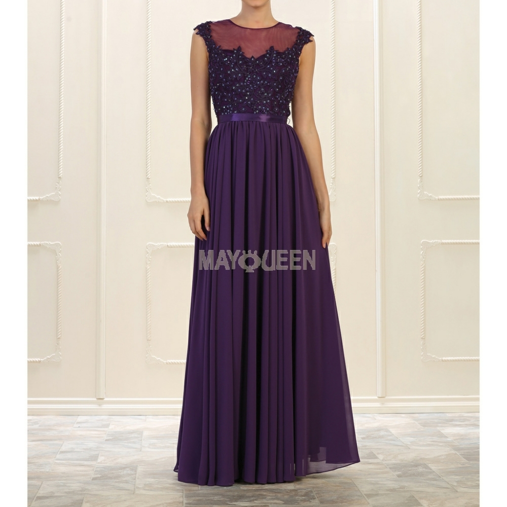 BRIDESMAID DRESSES in champagne rose purple etc..illusion neckline long gown - Picture 9 of 9